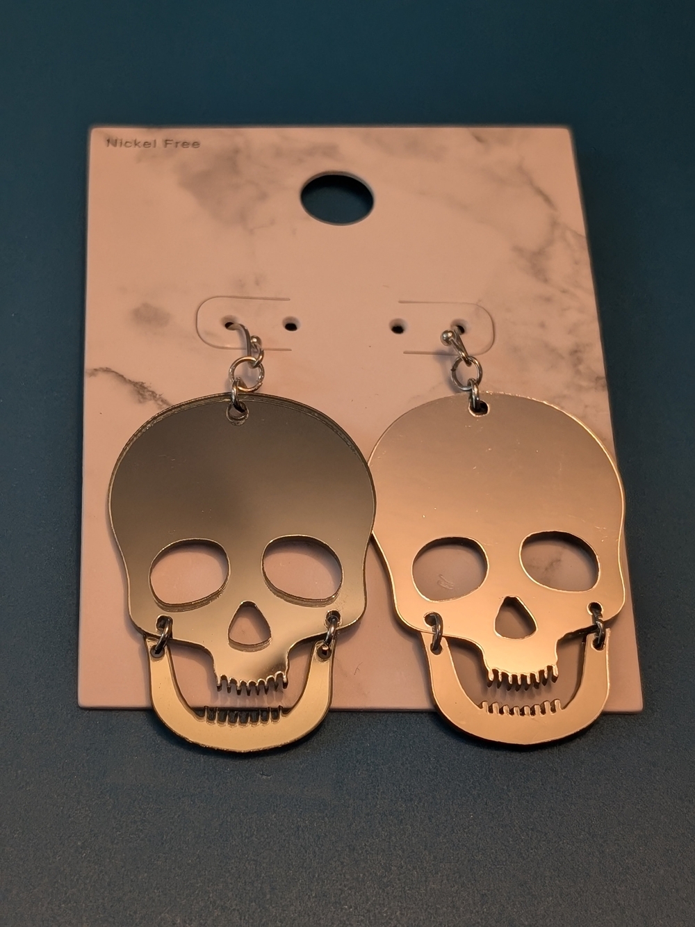 💀Skull Dangle Earrings - Reflective Silver Tone, Jaw Moves! Women Jewelry
